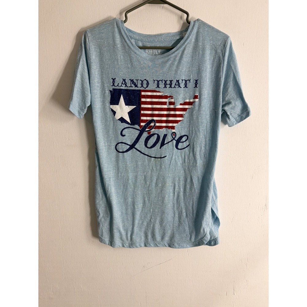 Royce Brand Land That I Love Patriotic USA Graphic Tee Light Blue Heather Medium
